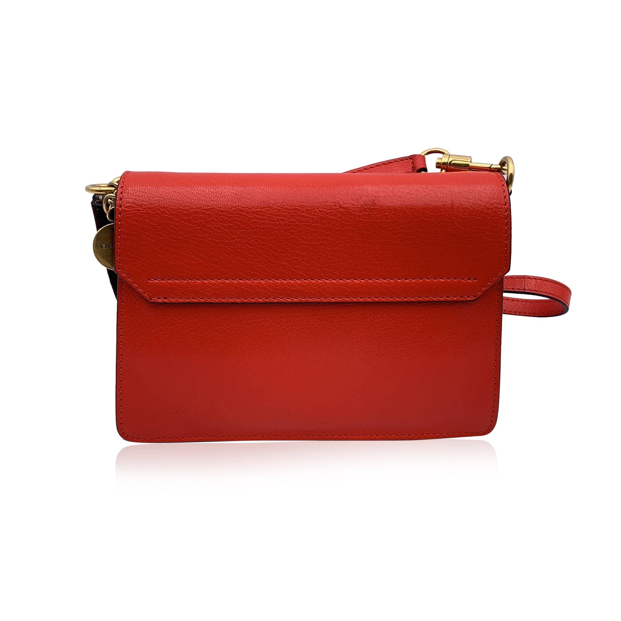 Women's Givenchy Red Leather Brown Suede GV3 Small Flap Shoulder Bag