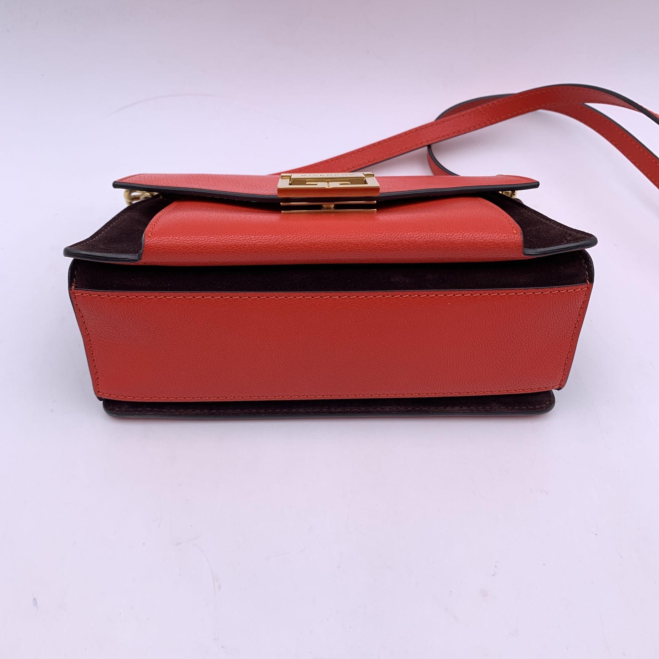 Givenchy Red Leather Brown Suede GV3 Small Flap Shoulder Bag 1