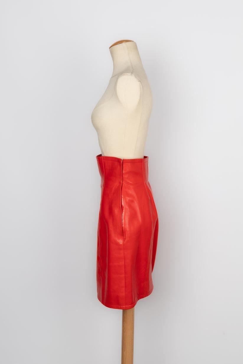 Women's Givenchy Red Leather Haute Couture Skirt For Sale