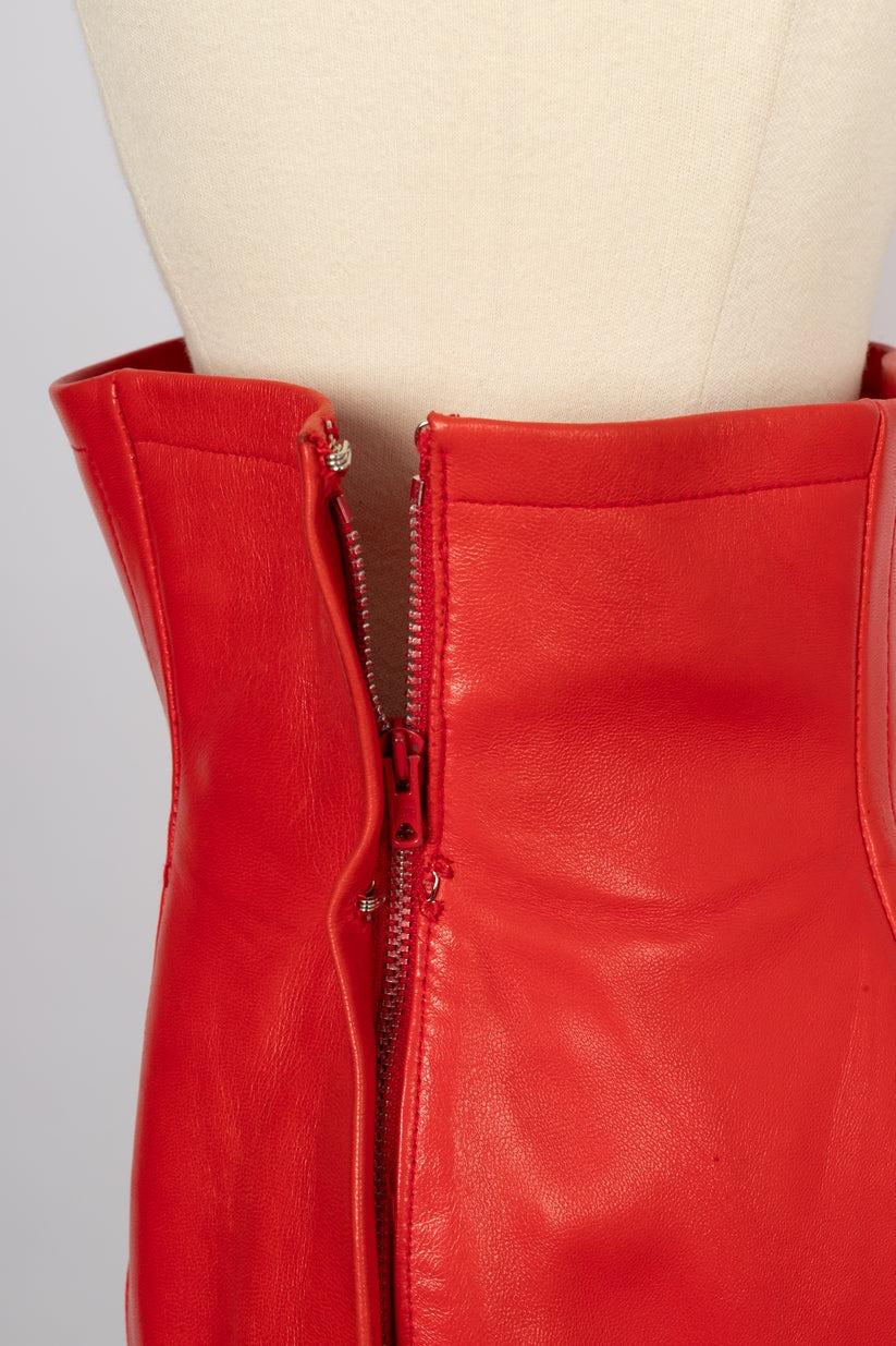 Givenchy Red Leather Haute Couture Skirt For Sale 1