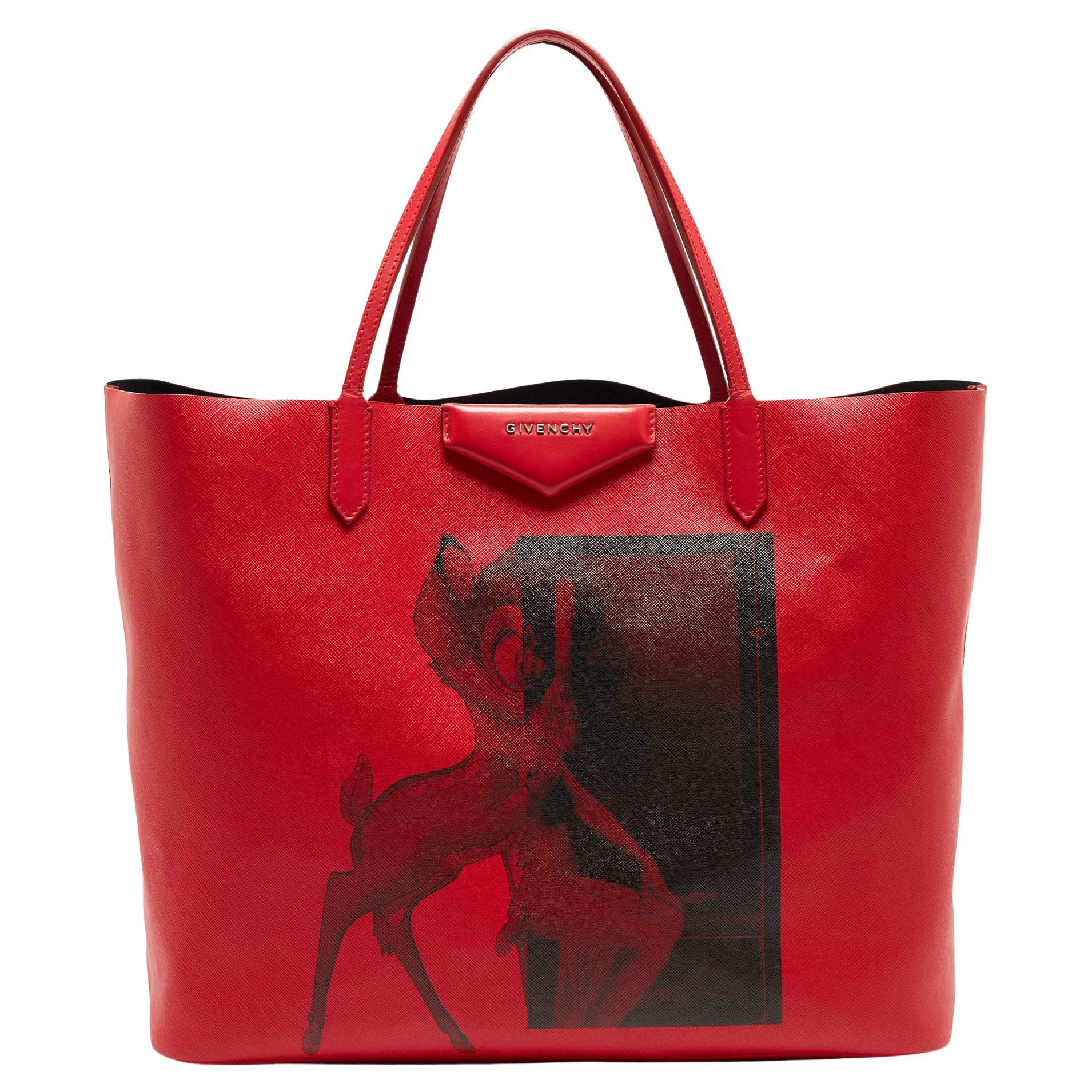 Givenchy Red Leather Large Bambi Antigona Shopper Tote For Sale