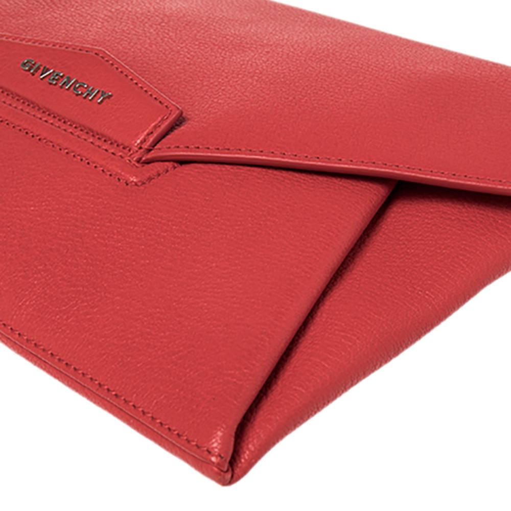 Givenchy Red Leather Medium Antigona Envelope Clutch 6