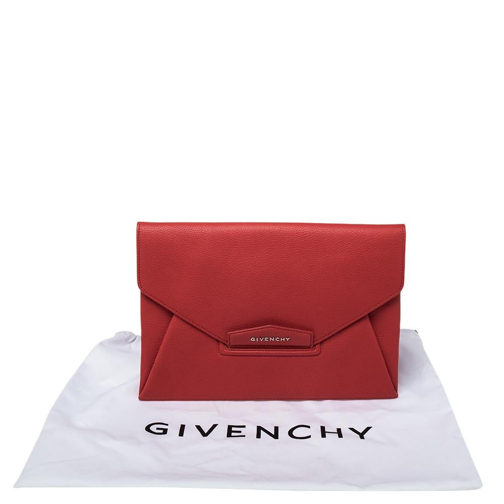 Givenchy Red Leather Medium Antigona Envelope Clutch 9