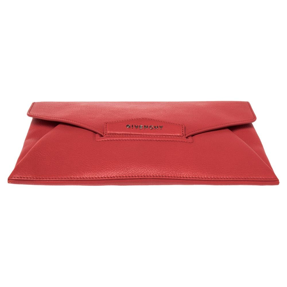 Givenchy Red Leather Medium Antigona Envelope Clutch 1