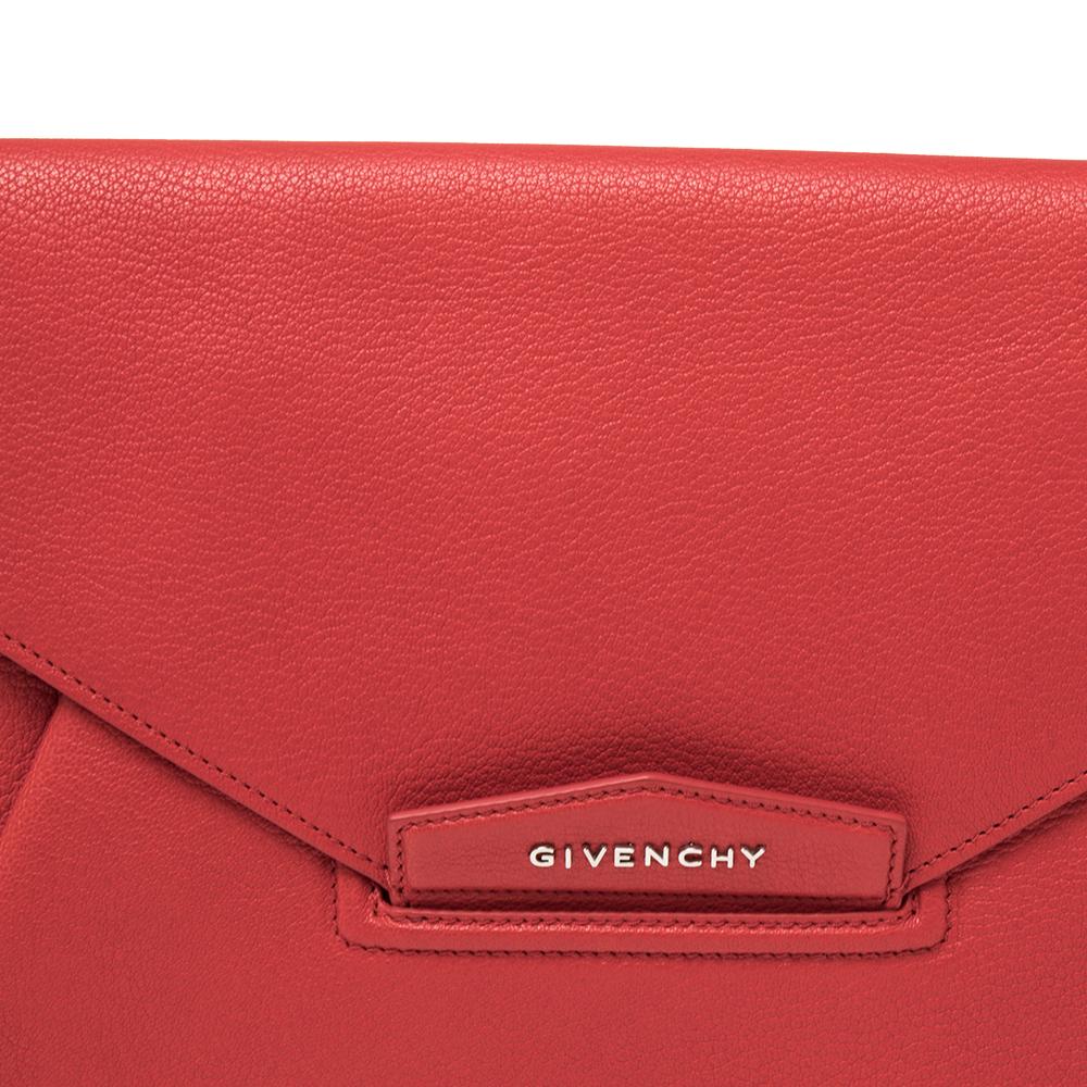 Givenchy Red Leather Medium Antigona Envelope Clutch 2