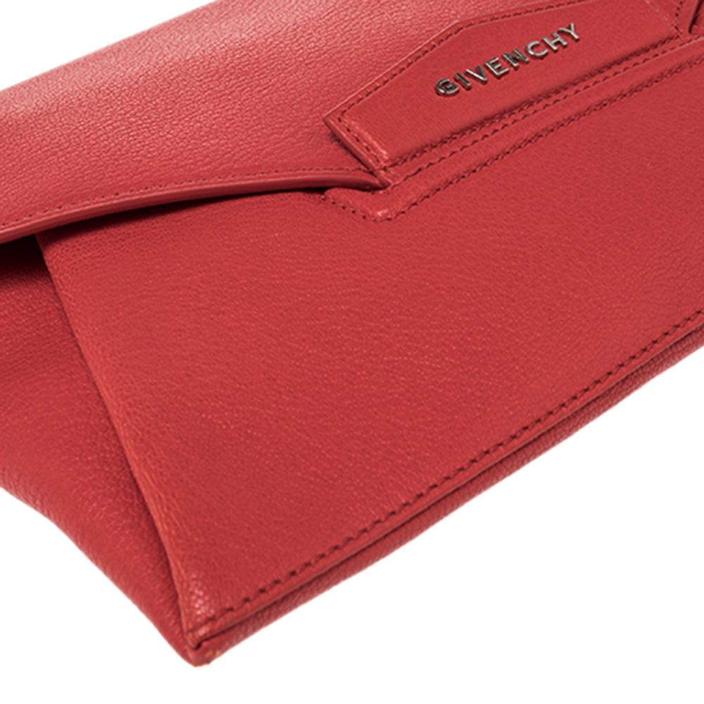 Givenchy Red Leather Medium Antigona Envelope Clutch 5