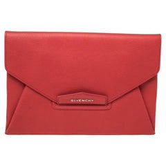 Givenchy Red Leather Medium Antigona Envelope Clutch