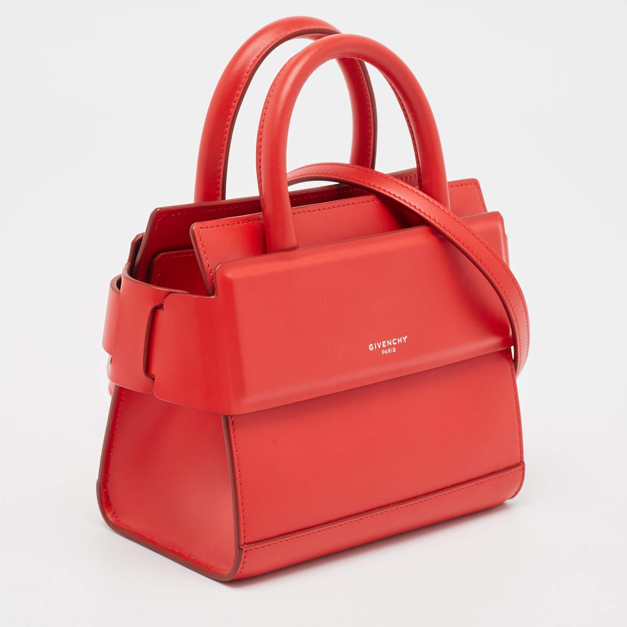 Givenchy Red Leather Nano Horizon Crossbody Bag In Excellent Condition In Dubai, Al Qouz 2
