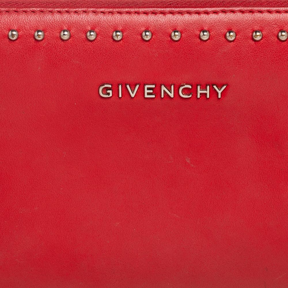 Givenchy Red Leather Studded Pandora Zip Around Wallet 3
