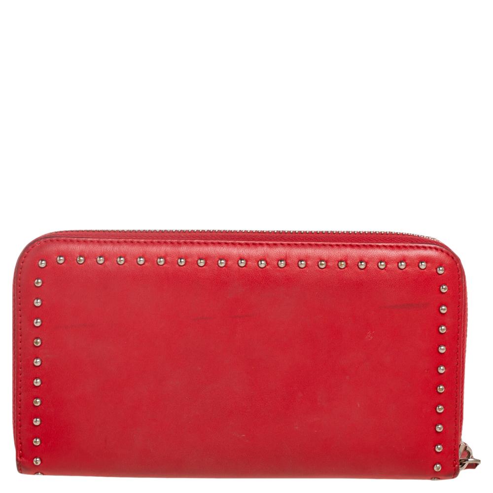 Givenchy Red Leather Studded Pandora Zip Around Wallet 1