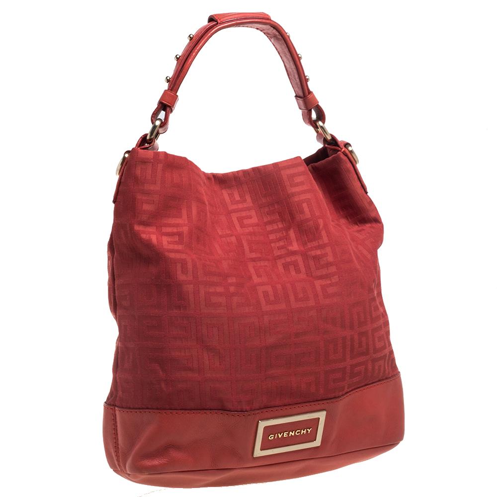 Givenchy Red Monogram Canvas and Leather Hobo In Fair Condition In Dubai, Al Qouz 2