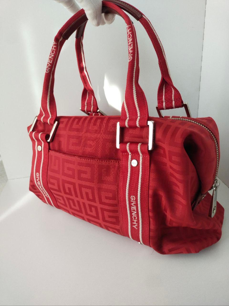 Givenchy RED Monogram Canvas Logo / Leather Hand Bag For Sale 8