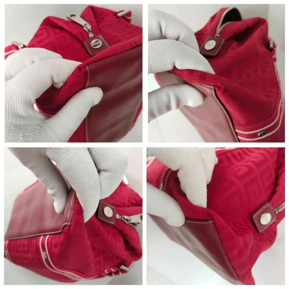 Givenchy RED Monogram Canvas Logo / Leather Hand Bag For Sale 8
