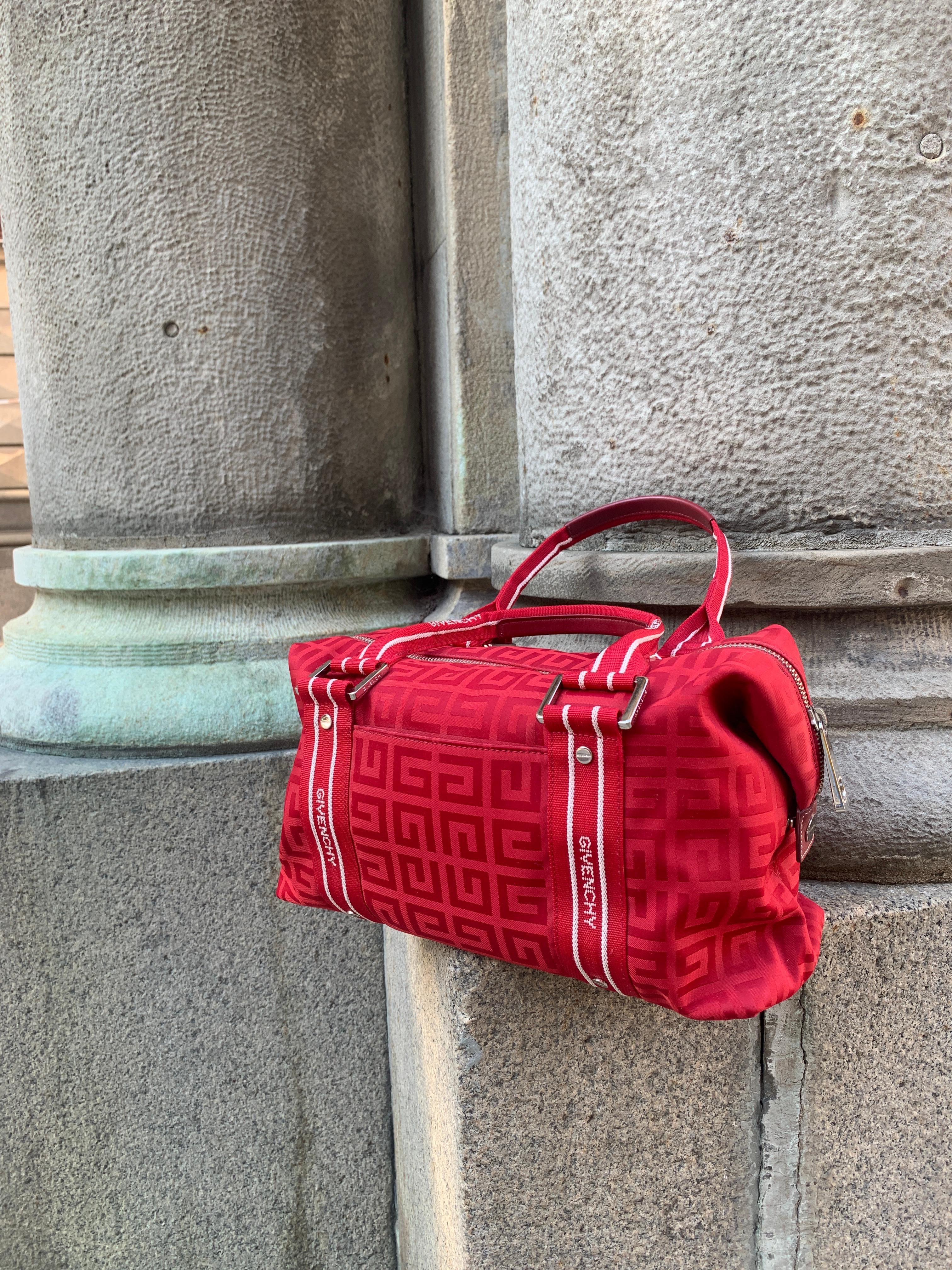 Givenchy RED Monogram Canvas Logo / Leather Hand Bag For Sale 1
