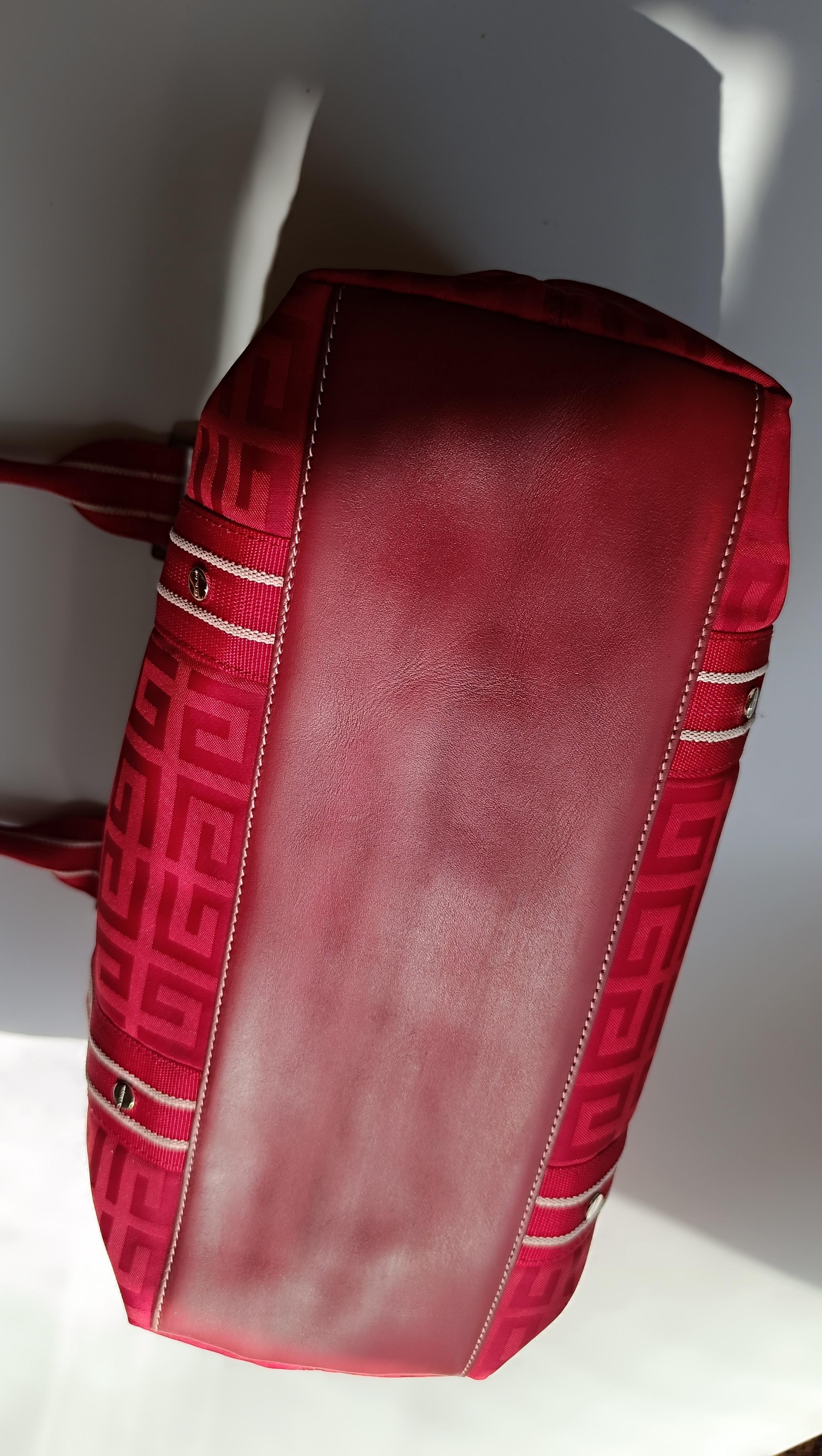 Givenchy RED Monogram Canvas Logo / Leather Hand Bag For Sale 14