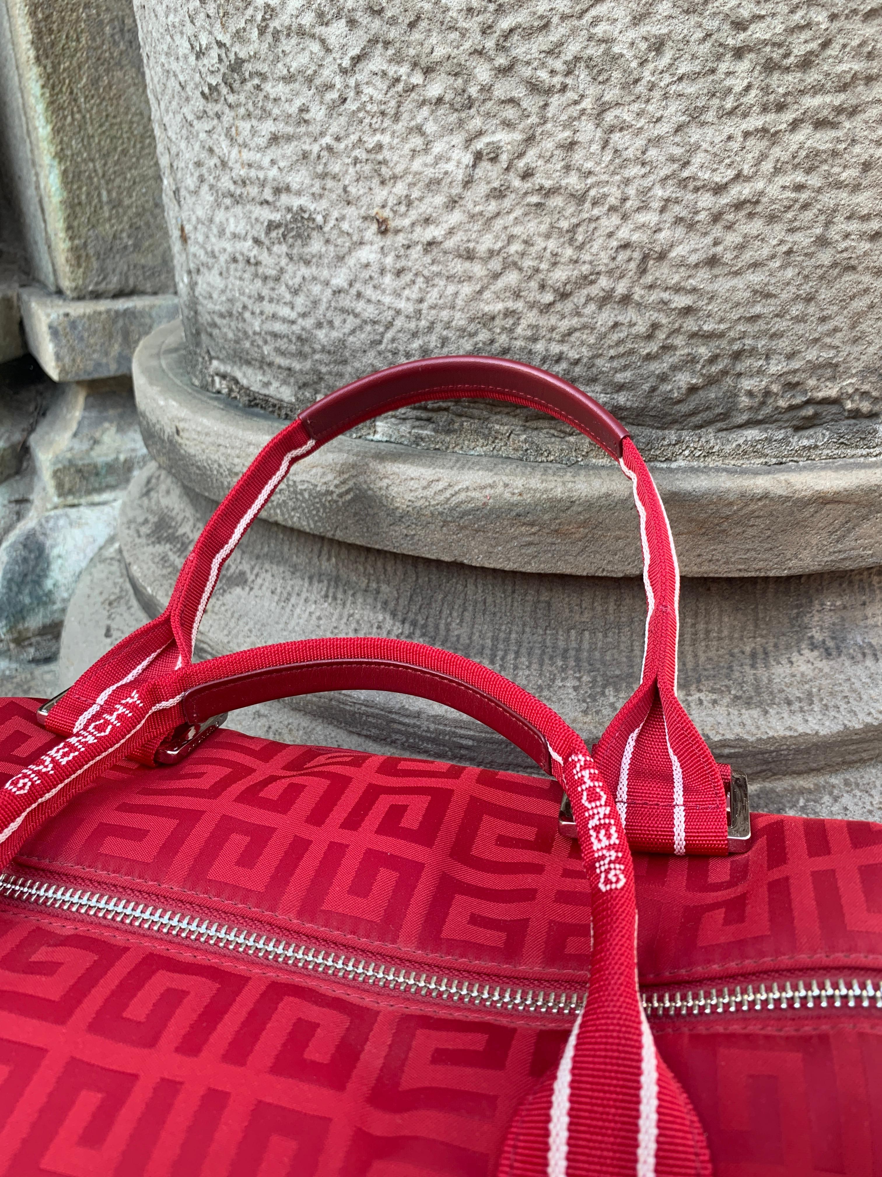 Givenchy RED Monogram Canvas Logo / Leather Hand Bag For Sale 2