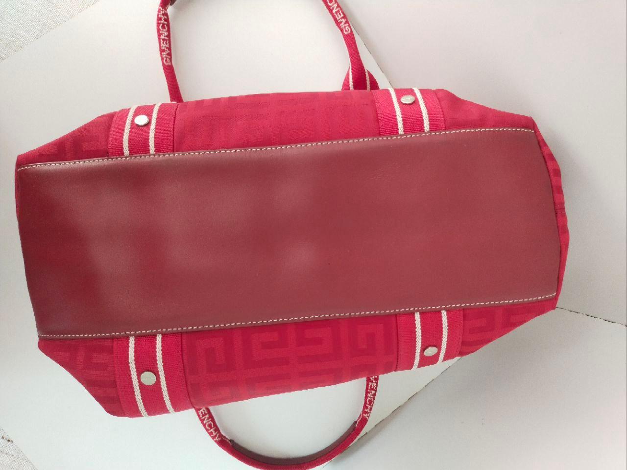 Givenchy RED Monogram Canvas Logo / Leather Hand Bag For Sale 4