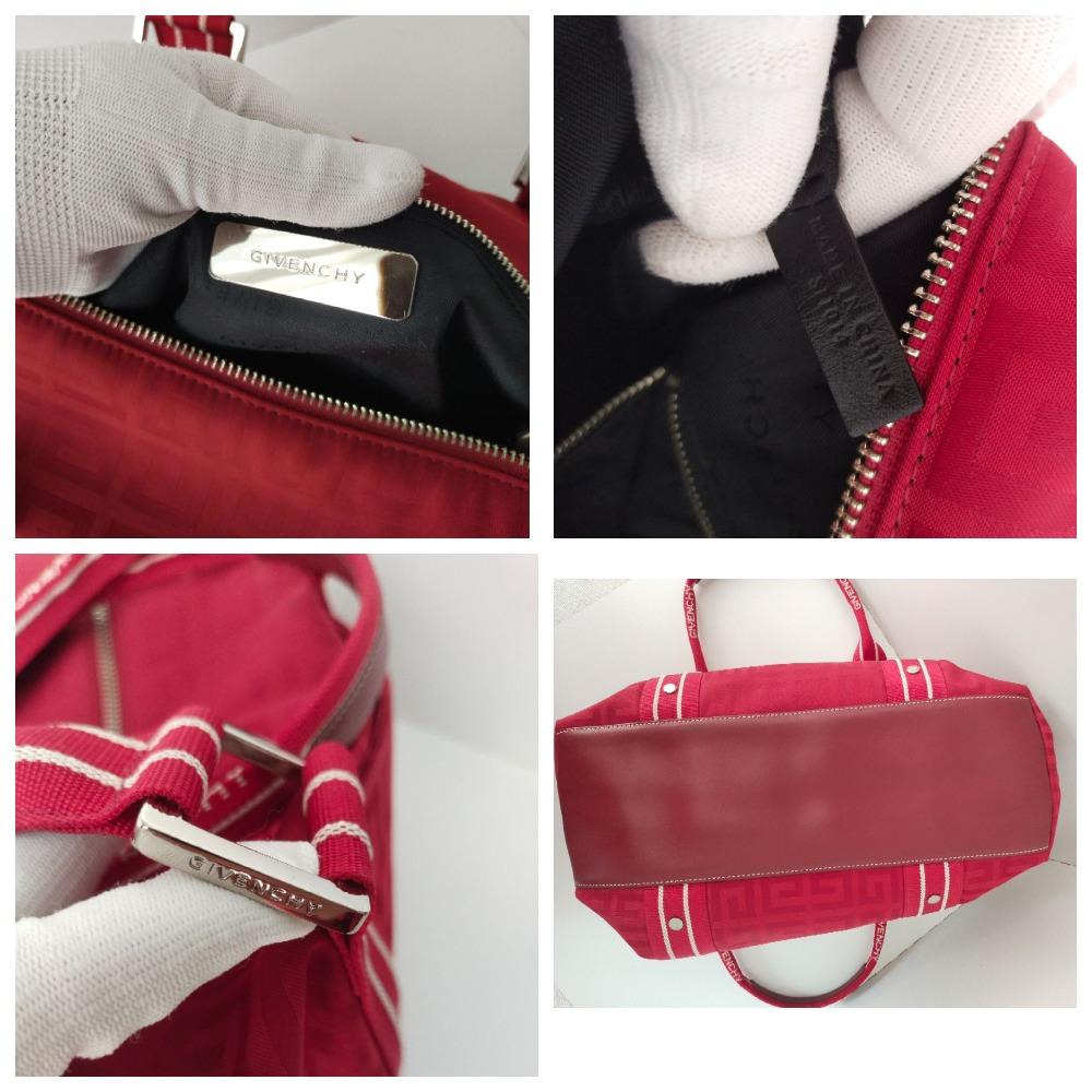 Givenchy RED Monogram Canvas Logo / Leather Hand Bag For Sale 5