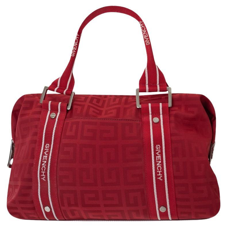 Givenchy RED Monogram Canvas Logo / Leather Hand Bag For Sale