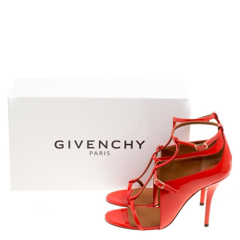 Givenchy Red Patent Leather T Strap Open Toe Sandals Size 37.5 2