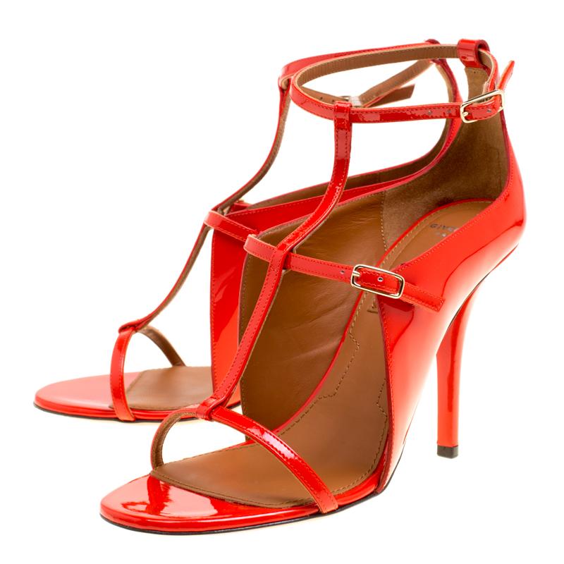 Givenchy Red Patent Leather T Strap Open Toe Sandals Size 37.5 3