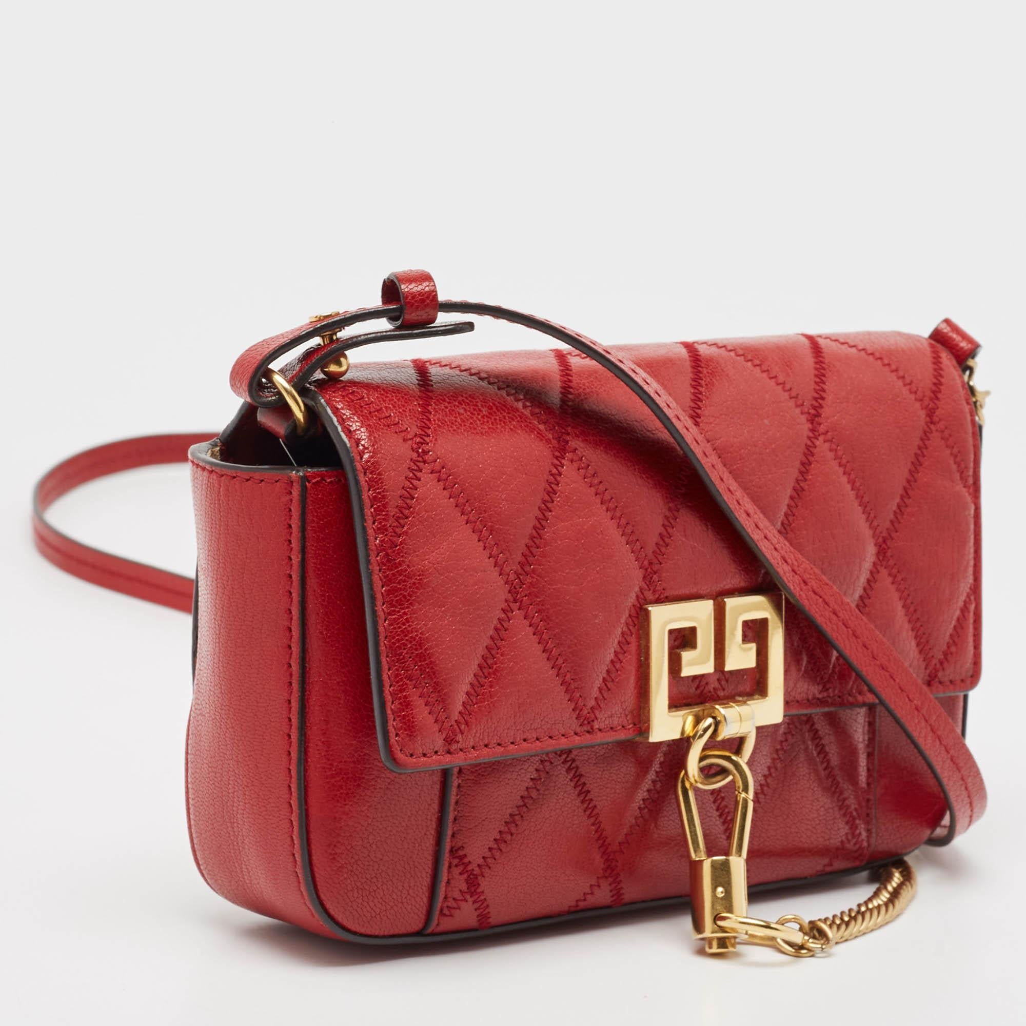 Givenchy Red Quilted Leather Mini Pocket Crossbody Bag In Good Condition In Dubai, Al Qouz 2