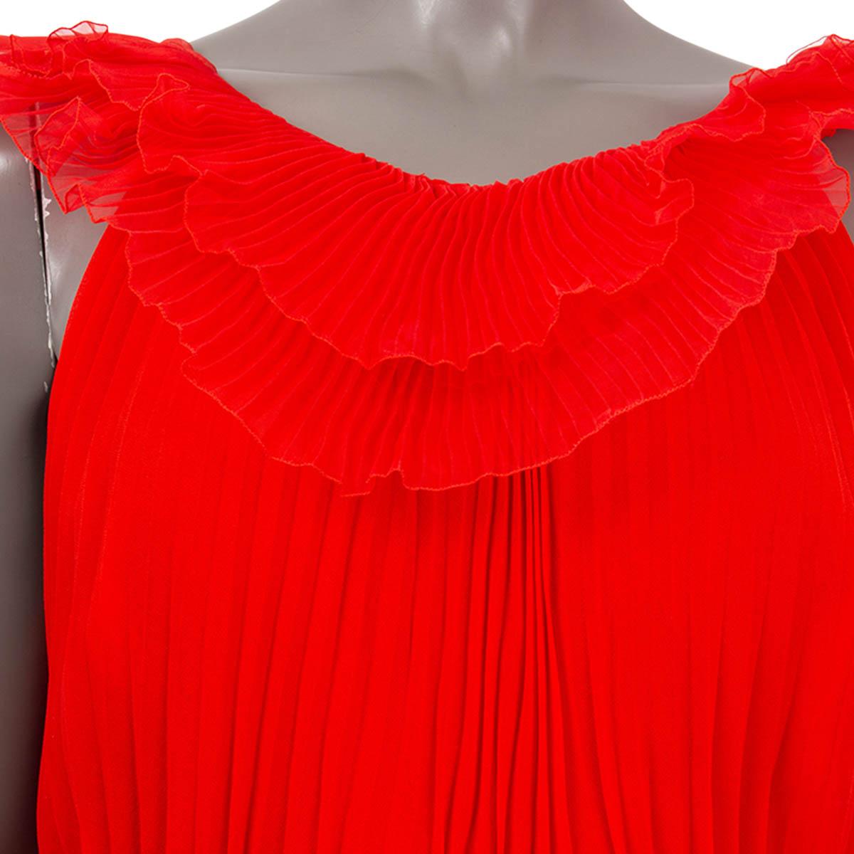Red GIVENCHY red silk 2018 RUFFLE TRIM PLEATED EVENING Dress 42 M For Sale
