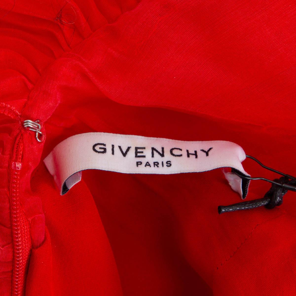 GIVENCHY red silk 2018 RUFFLE TRIM PLEATED EVENING Dress 42 M For Sale 1