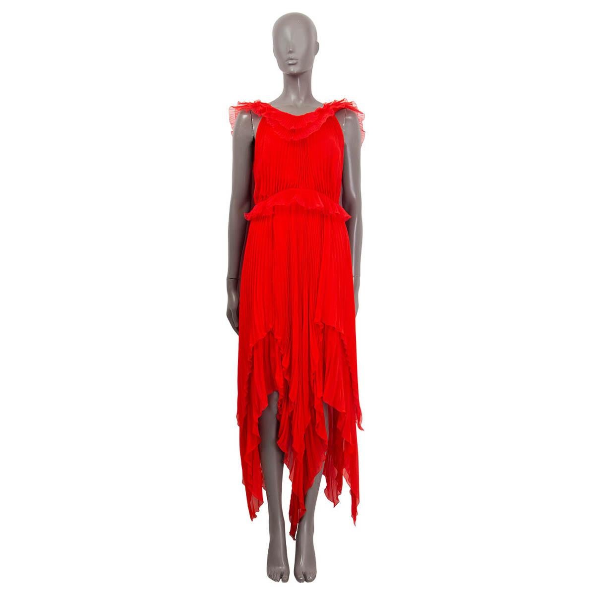 GIVENCHY red silk 2018 RUFFLE TRIM PLEATED EVENING Dress 42 M For Sale