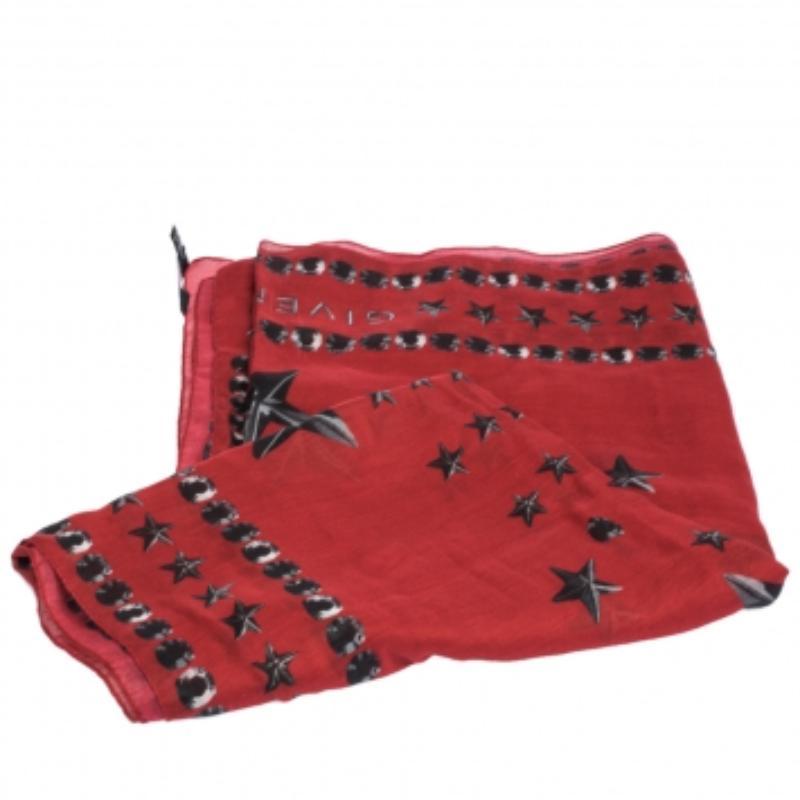 Givenchy Red Star Print Modal & Cotton Blend Square Scarf Marrón en venta