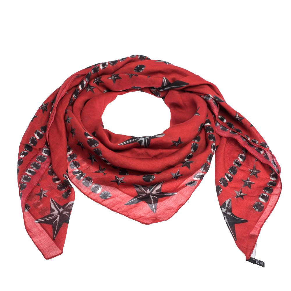 Givenchy Red Star Print Modal 
Cotton Blend Square Scarf