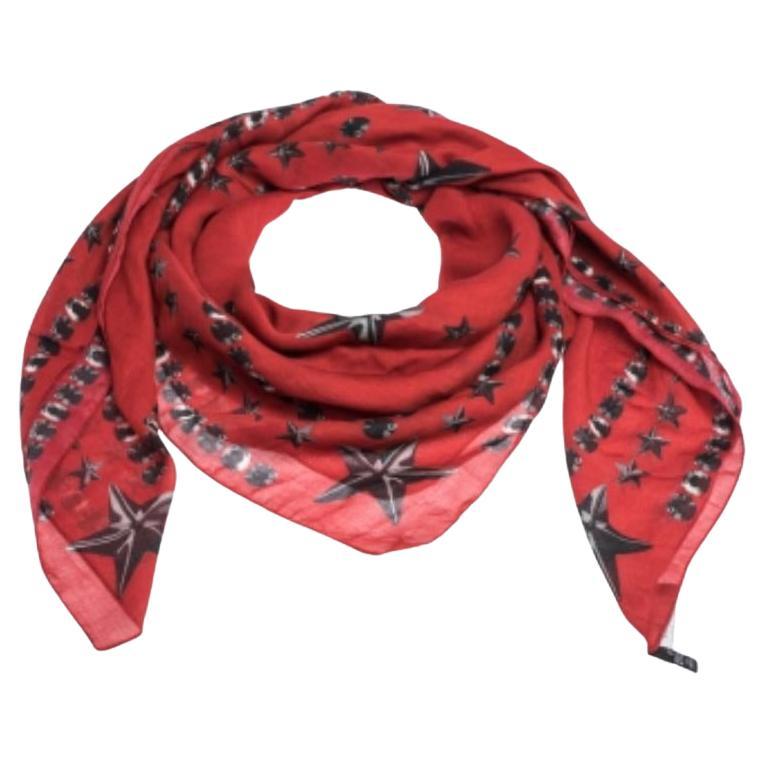 Givenchy Red Star Print Modal & Cotton Blend Square Scarf en venta