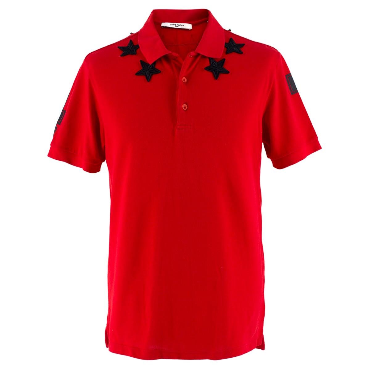 Givenchy Red Vintage Stars Around The Neck Collared Shirt M