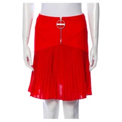 Givenchy Red Wool Zip Up Pleated Midi Skirt (Small)