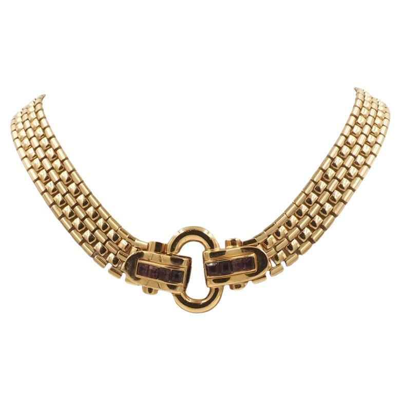 Givenchy Retro Style Gold Necklace W Ruby clasp
