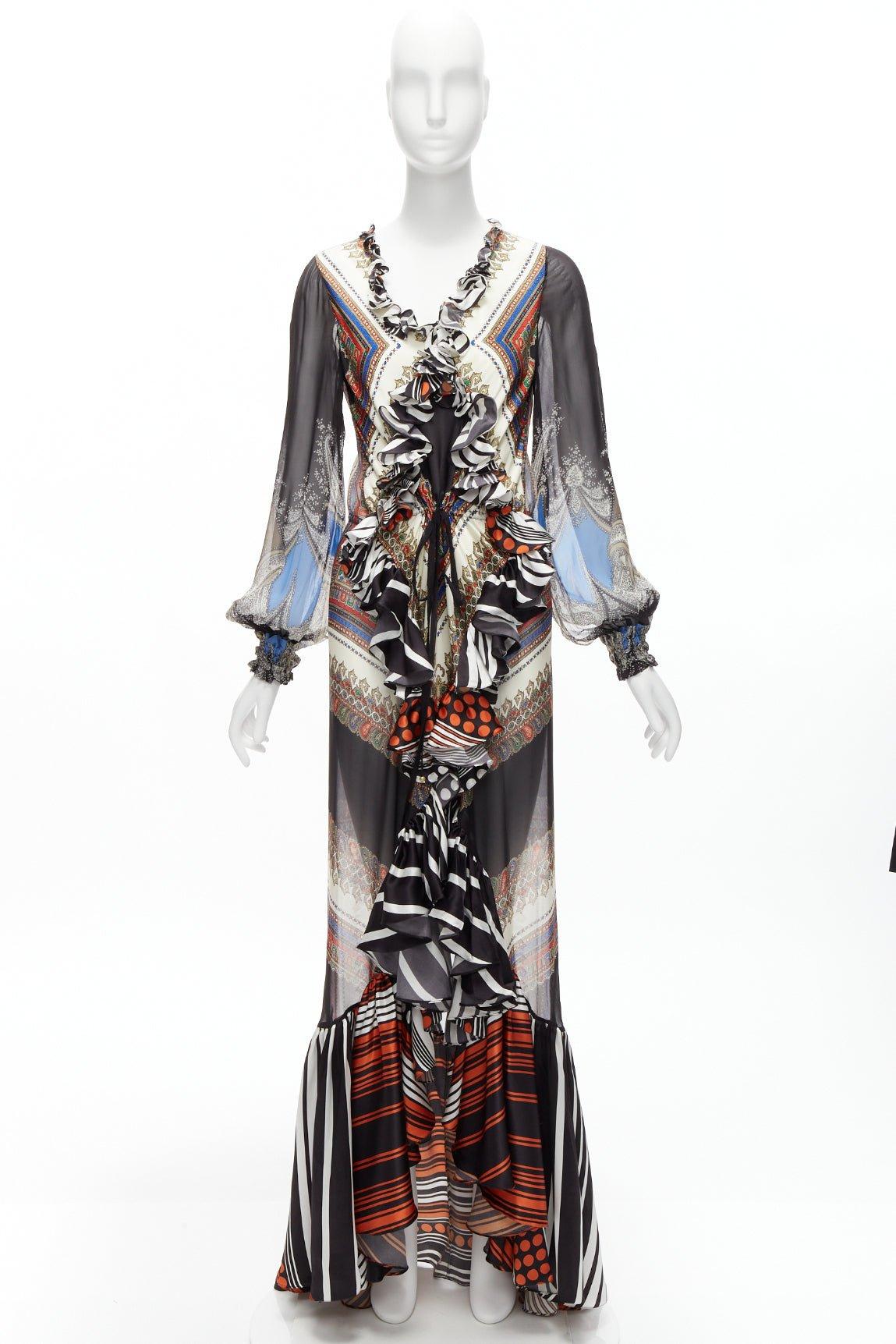 GIVENCHY RICCARDO TISCI 2013 Runway mixed bandana sheer ruffle gown dress FR38 M For Sale 5