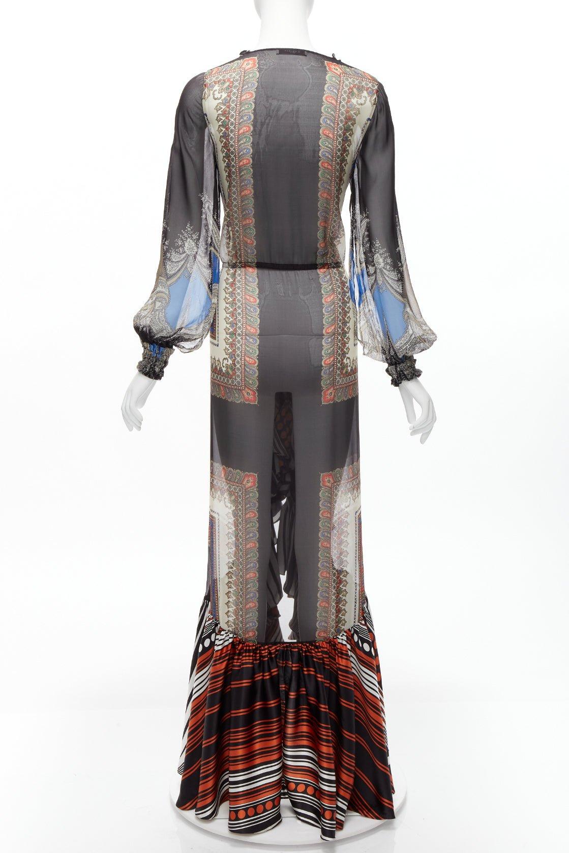 Women's GIVENCHY RICCARDO TISCI 2013 Runway mixed bandana sheer ruffle gown dress FR38 M For Sale
