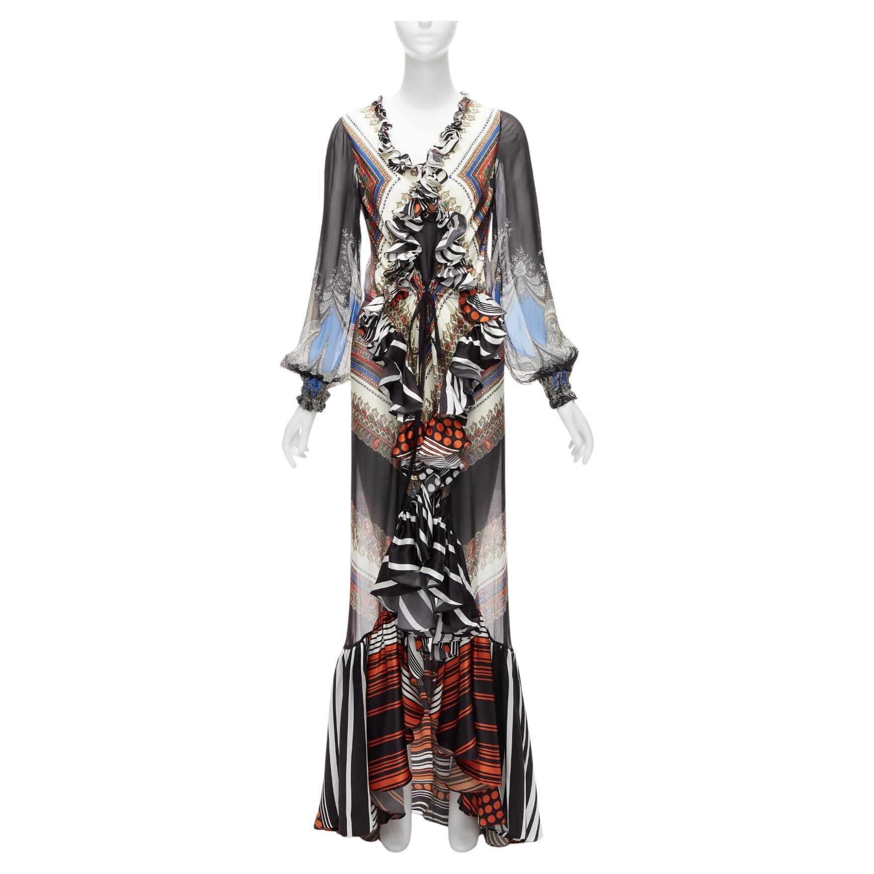 GIVENCHY RICCARDO TISCI 2013 Runway mixed bandana sheer ruffle gown dress FR38 M For Sale