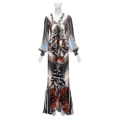 GIVENCHY RICCARDO TISCI 2013 Runway mixed bandana sheer ruffle gown dress FR38 M
