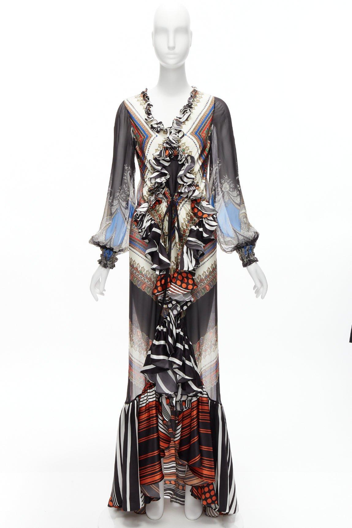 GIVENCHY RICCARDO TISCI 2013 Runway mixed print sheer ruffle gown dress FR38 M For Sale 5