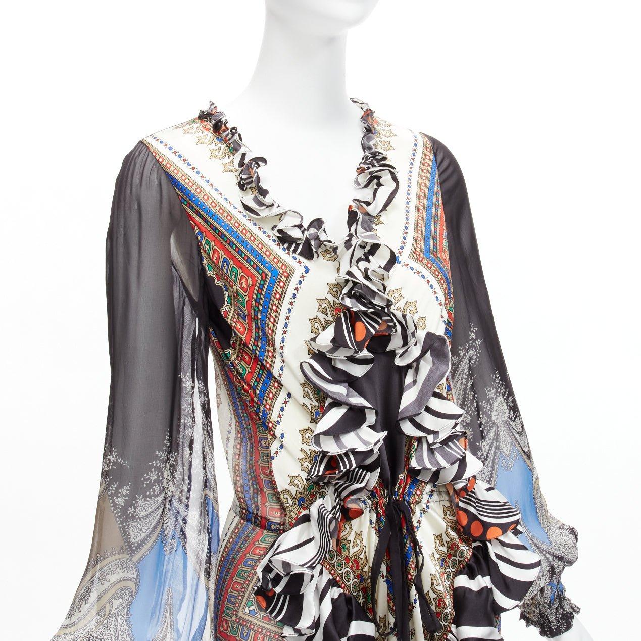 GIVENCHY RICCARDO TISCI 2013 Runway mixed print sheer ruffle gown dress FR38 M For Sale 2
