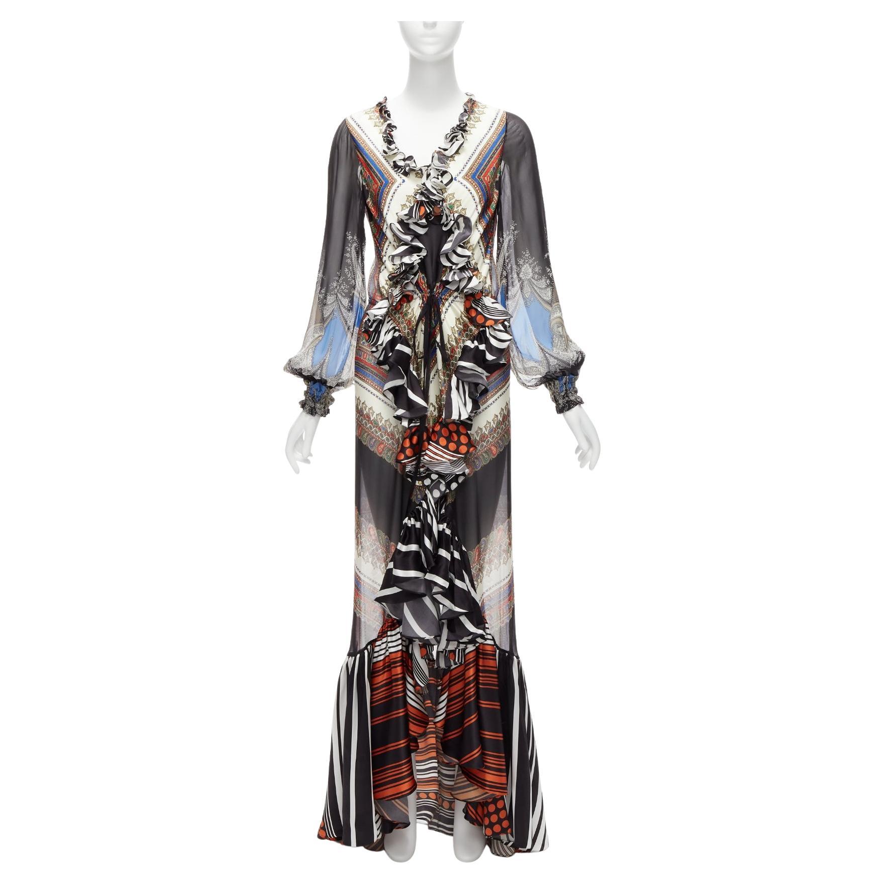 GIVENCHY RICCARDO TISCI 2013 Runway mixed print sheer ruffle gown dress FR38 M For Sale