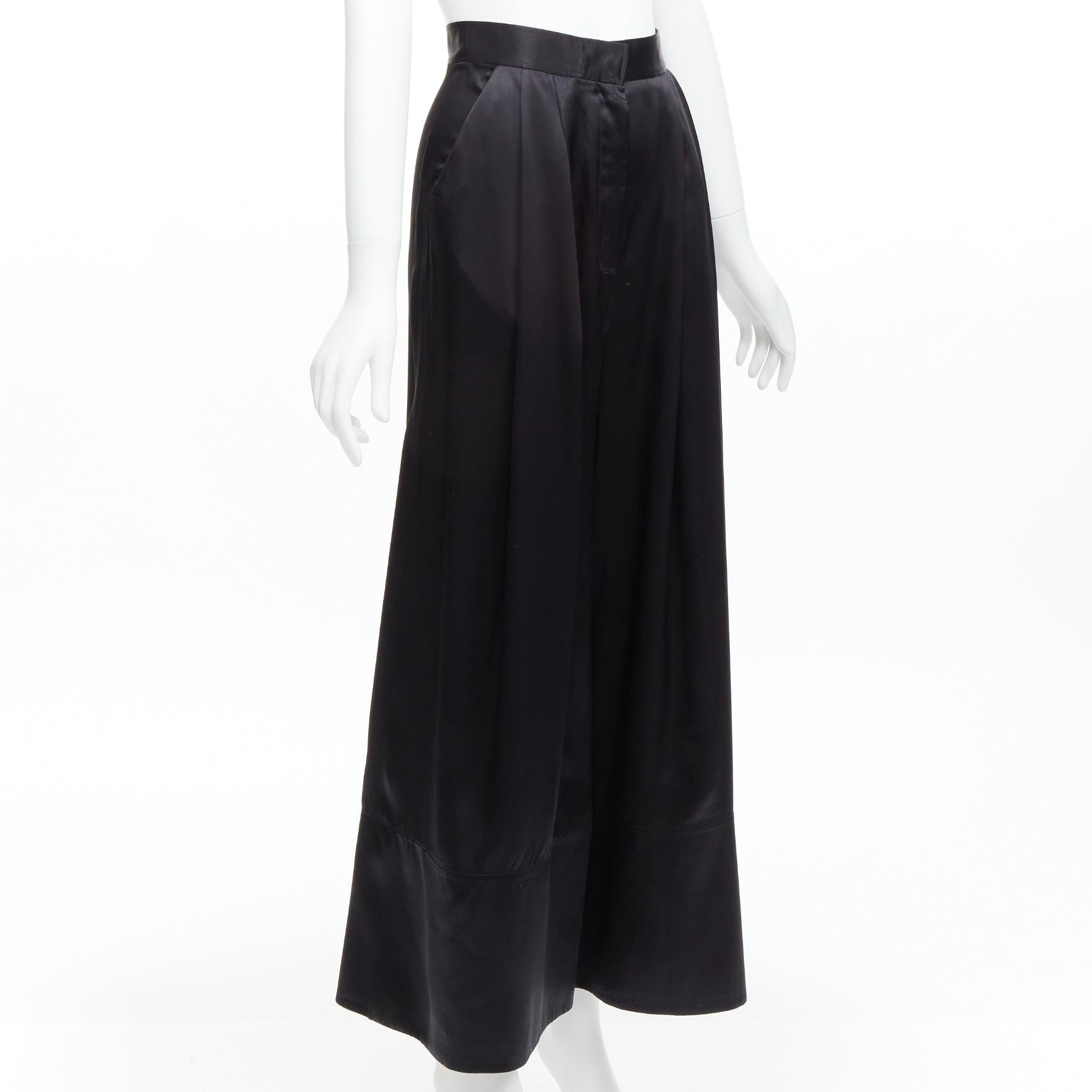 Black GIVENCHY RICCARDO TISCI black 100% silk satin high waisted wide leg pants For Sale