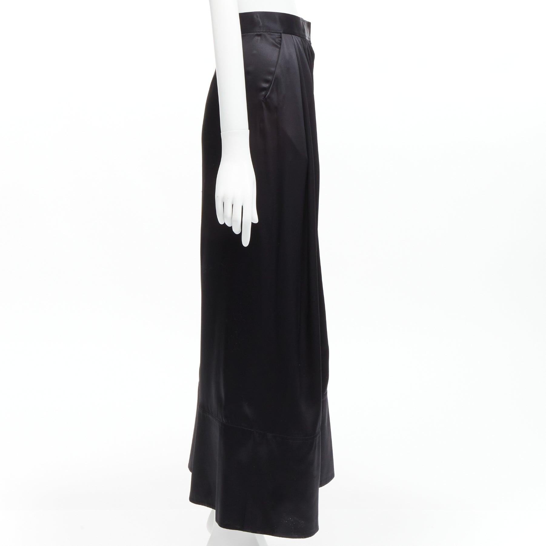 GIVENCHY RICCARDO TISCI black 100% silk satin high waisted wide leg pants In Excellent Condition For Sale In Hong Kong, NT