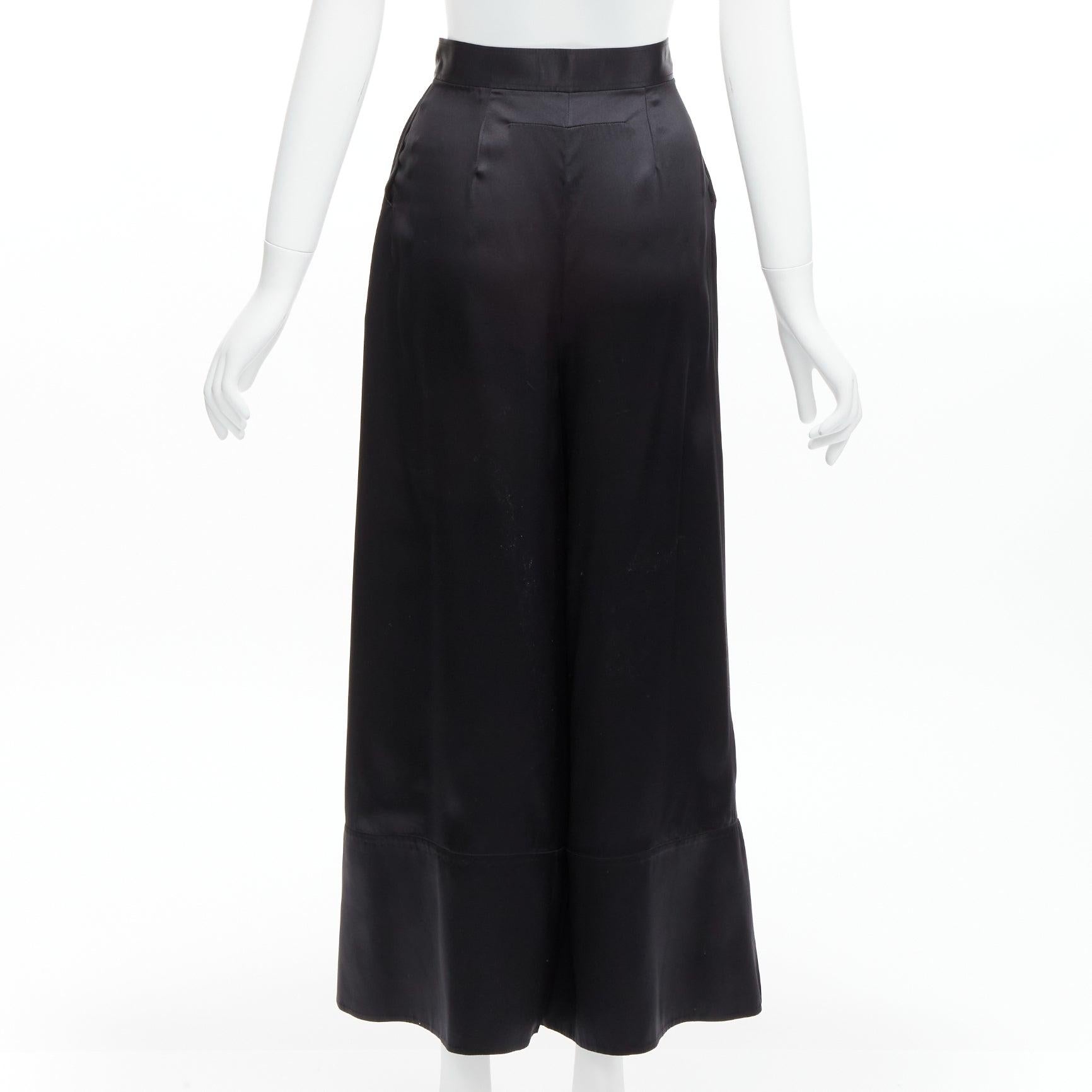 Women's GIVENCHY RICCARDO TISCI black 100% silk satin high waisted wide leg pants For Sale