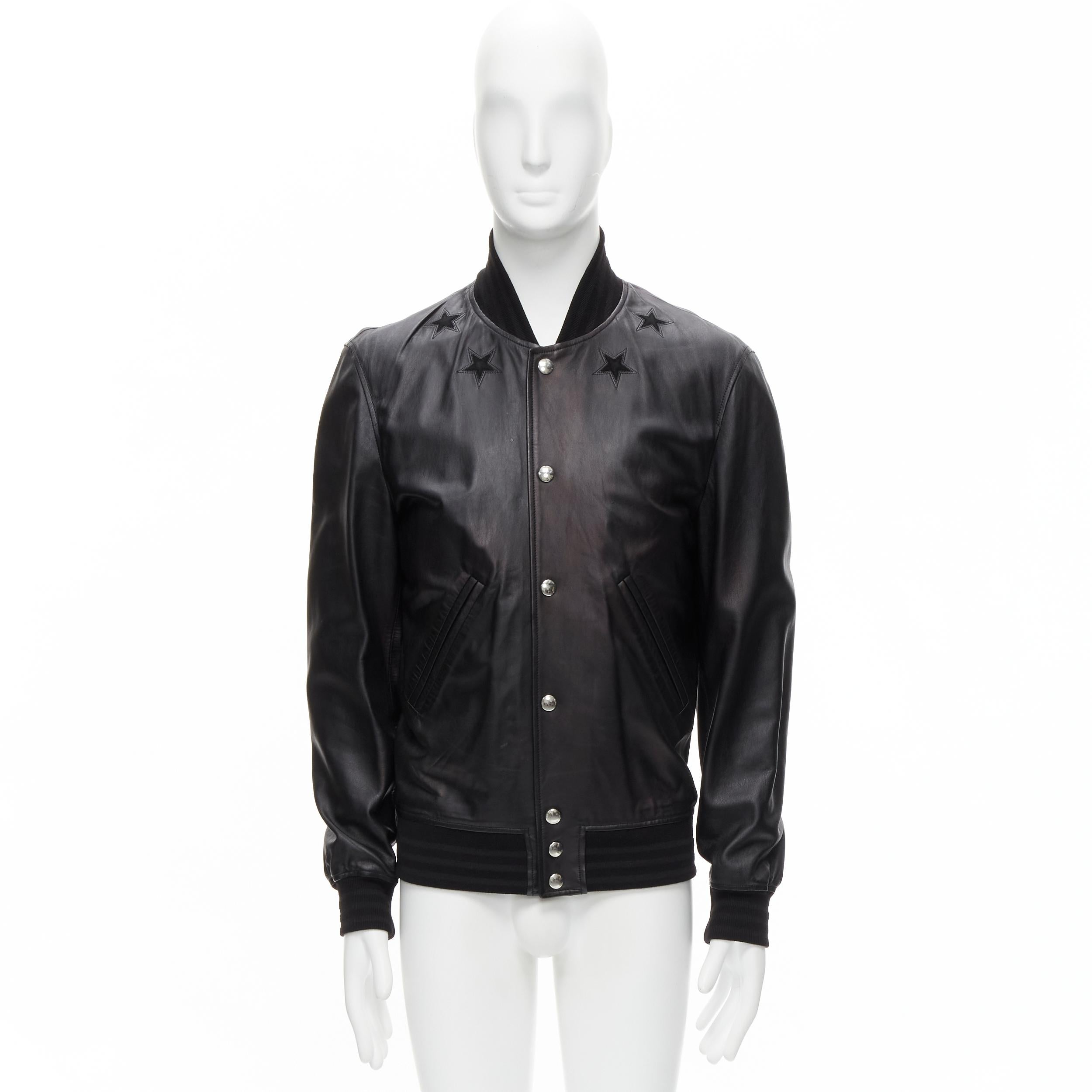 GIVENCHY Riccardo Tisci black signature stars lambskin leather bomber EU48 M For Sale 9