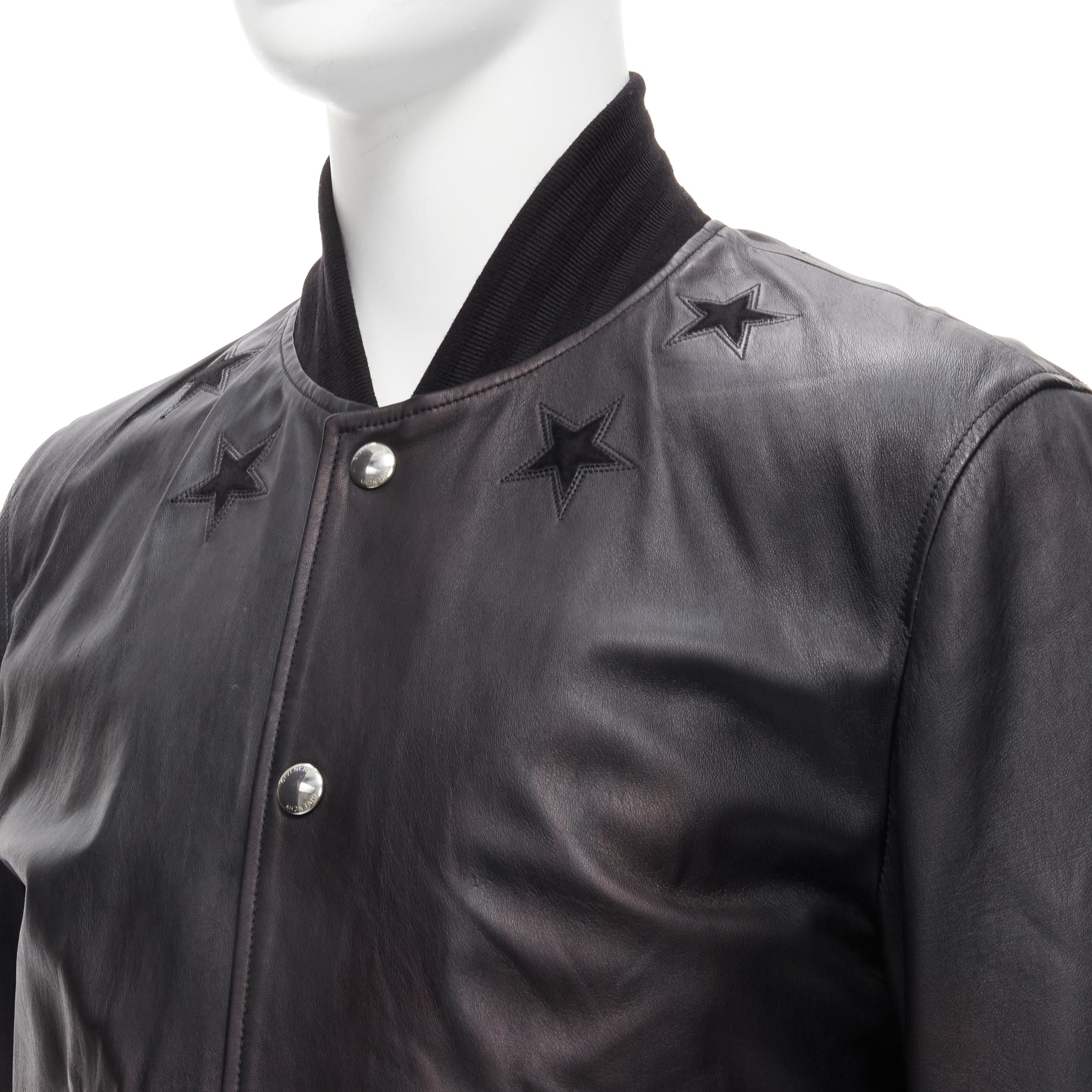 GIVENCHY Riccardo Tisci black signature stars lambskin leather bomber EU48 M
Reference: YNWG/A00087
Brand: Givenchy
Designer: Riccardo Tisci
Material: Lambskin Leather
Color: Black
Pattern: Solid
Closure: Snap Buttons
Lining: Fabric
Extra Details: