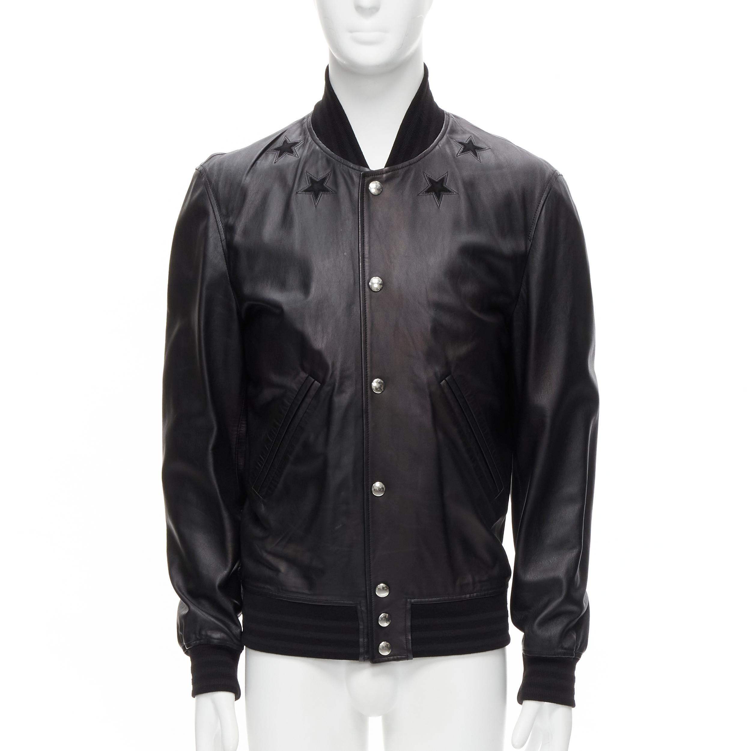 GIVENCHY Riccardo Tisci black signature stars lambskin leather bomber EU48 M In Good Condition For Sale In Hong Kong, NT