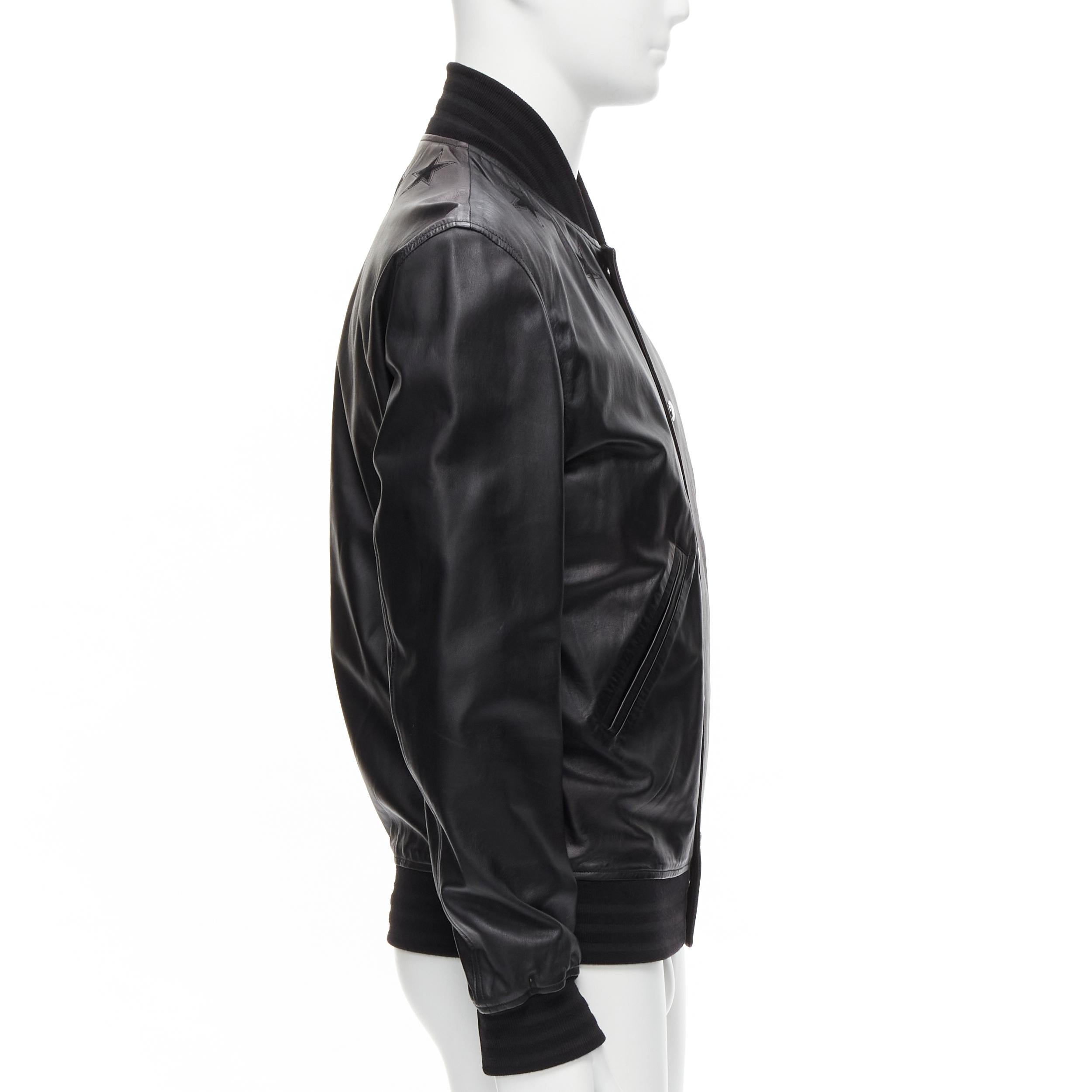 GIVENCHY Riccardo Tisci black signature stars lambskin leather bomber EU48 M For Sale 1
