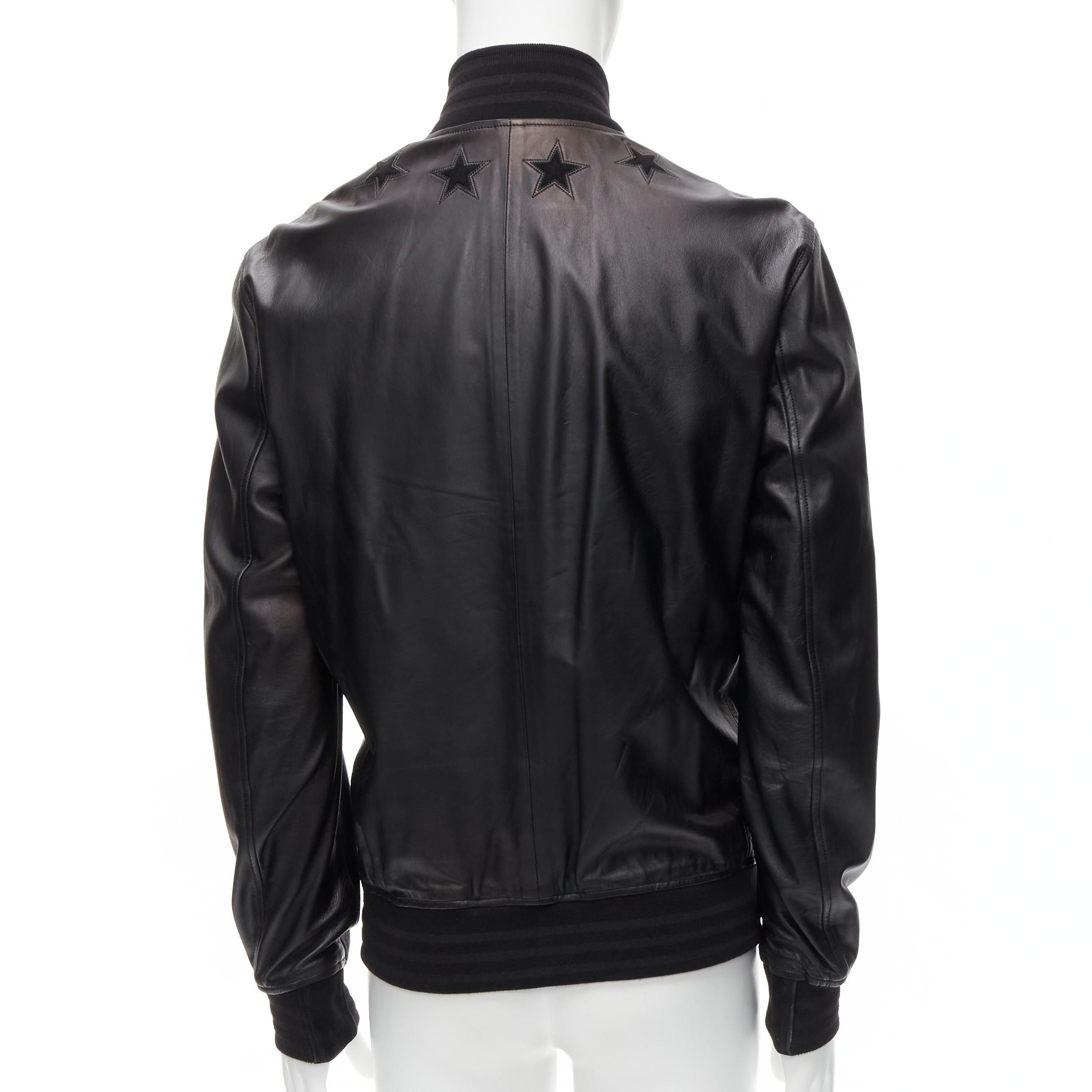 GIVENCHY Riccardo Tisci black signature stars lambskin leather bomber EU48 M For Sale 2